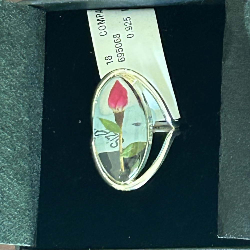 Sterling Silver 925 stamped Button Real Rose Ring Size 7